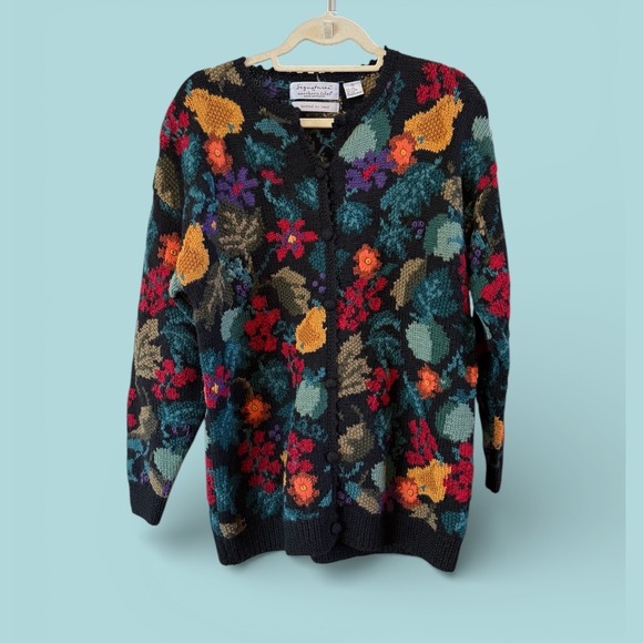 Signature by Northern Isles Sweaters - Vtg‎ Signature by Northern Isles M Handknit 100% Wool Colorful Cardigan Sweater
